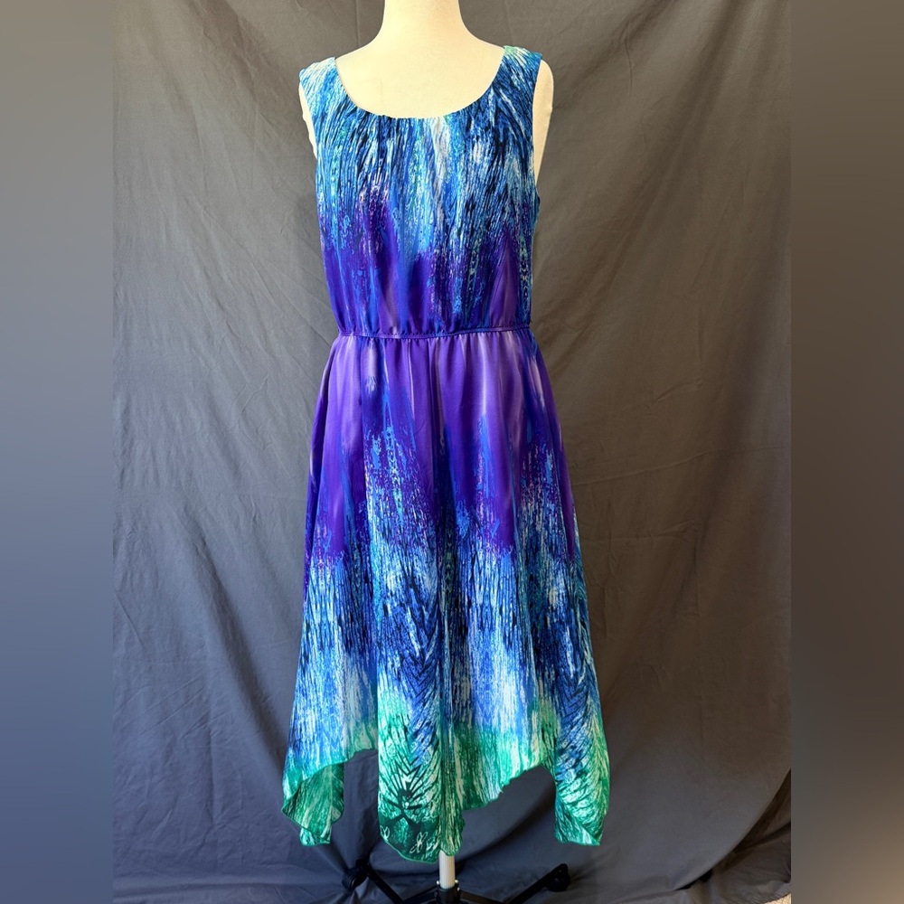 Rabbit Rabbit Rabbit Design Dress Watercolor Handkerchief Hem Sz 12 Purple Green